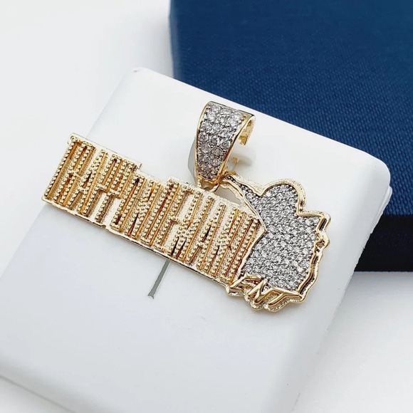 14K Gold Plated Cubic Zircon Pendant, INUS1BR057 - Picture 4 of 10